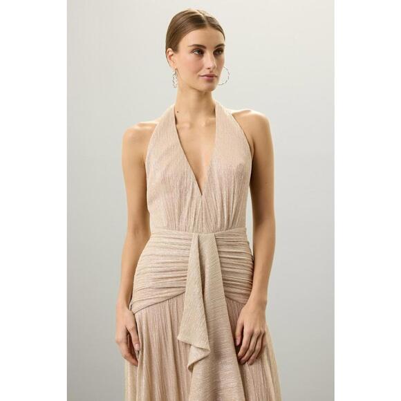 chinese dress ladies Rose Gold Sequin Maxi Dress With Gold Detail main image 1
